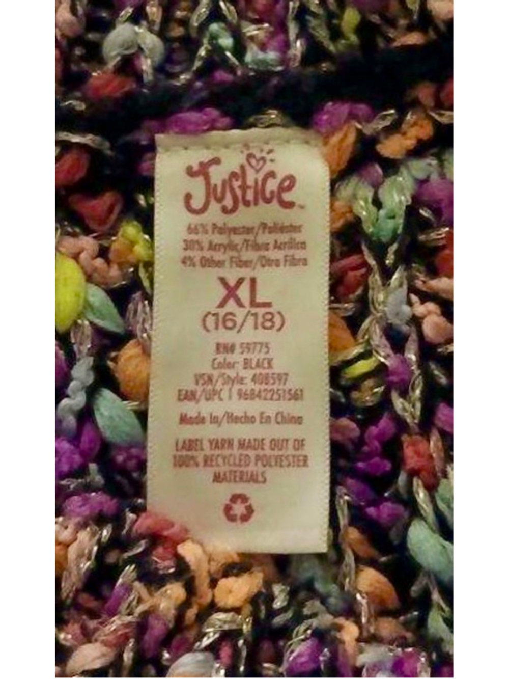 Justice Girls Confetti Knit Sweater XL (16/18) Colorful Chunky JC514 - Picture 3 of 8